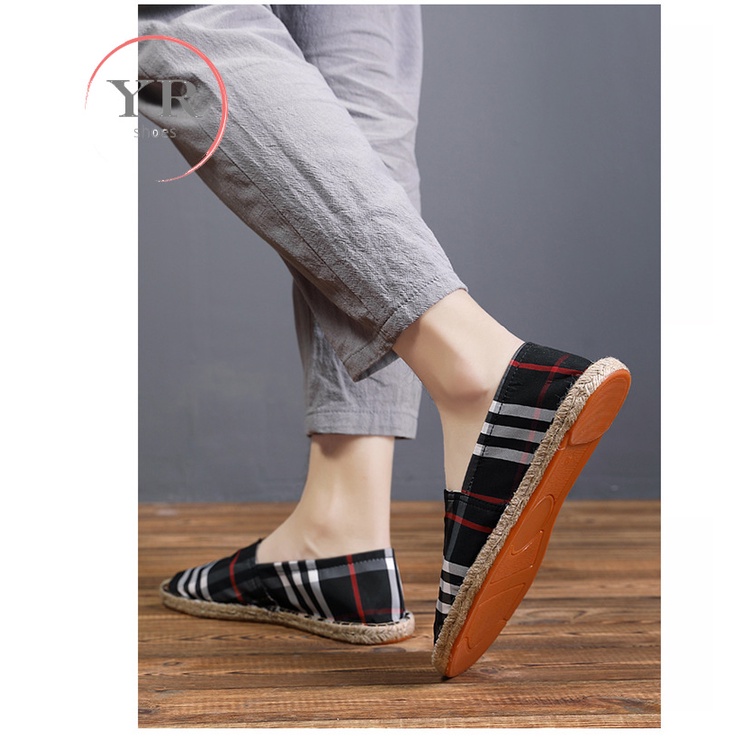 Giày lười vải thời trang hoa văn caro cho nam