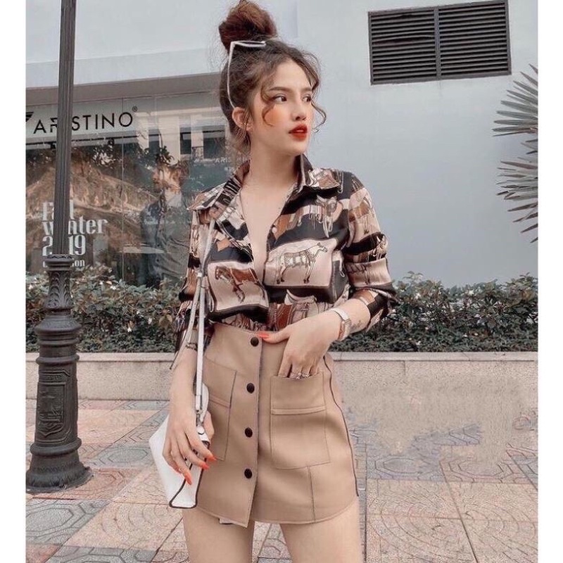 Áo sơ mi lụa hình ngựa nữ