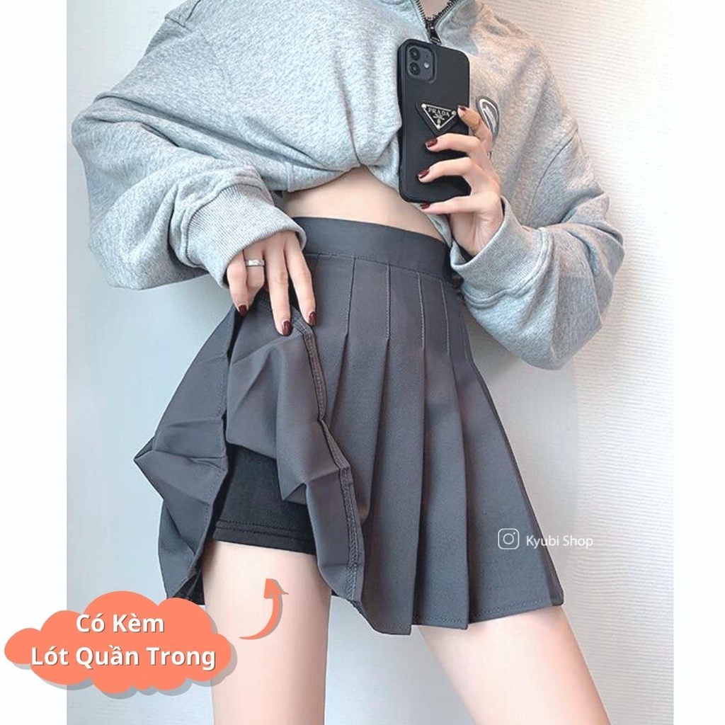 Chân váy ngắn xếp ly tennis KYUBI nữ sinh hàn quốc ulzzang màu NÂU ĐEN TRẮNG (Có lót quần trong, có bigsize) - STAR9