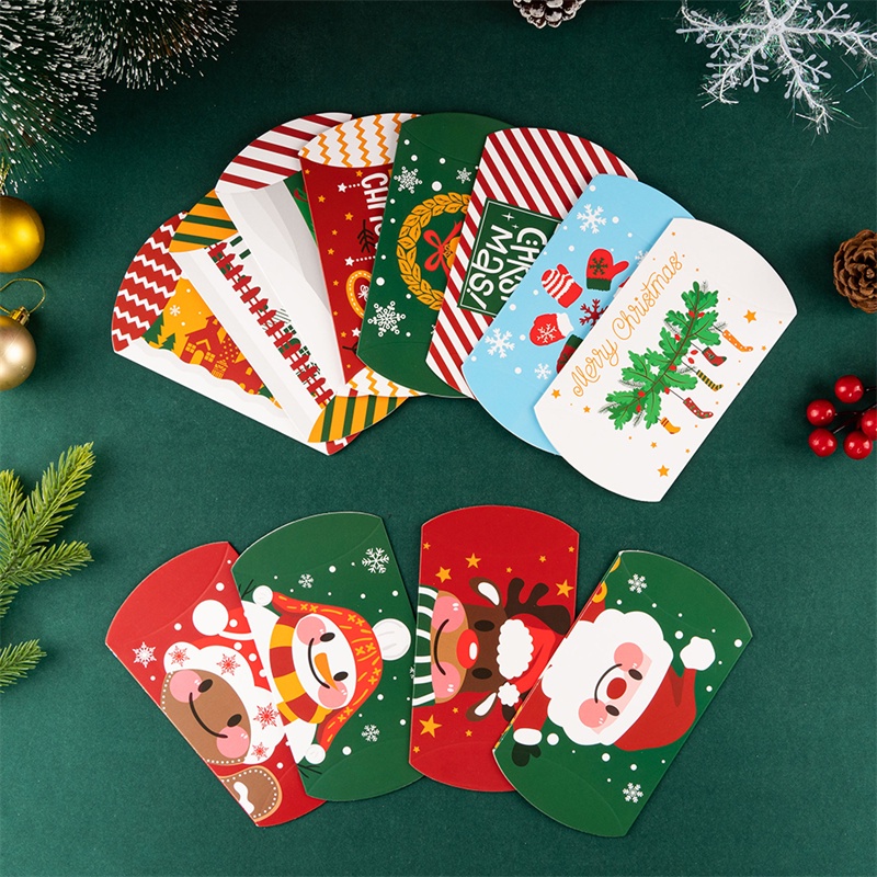 Set 10 Hộp Giấy Đựng Bánh Kẹo Hình Gối Phong Cách Giáng Sinh