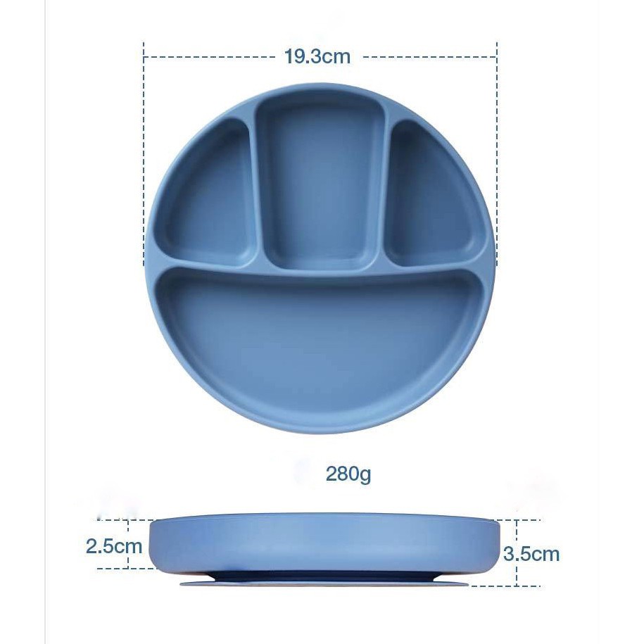 Hàng loại 1 có nắp đậy và hộp - Khay ăn dặm silicon chống lật tròn 4 ngăn cho bé