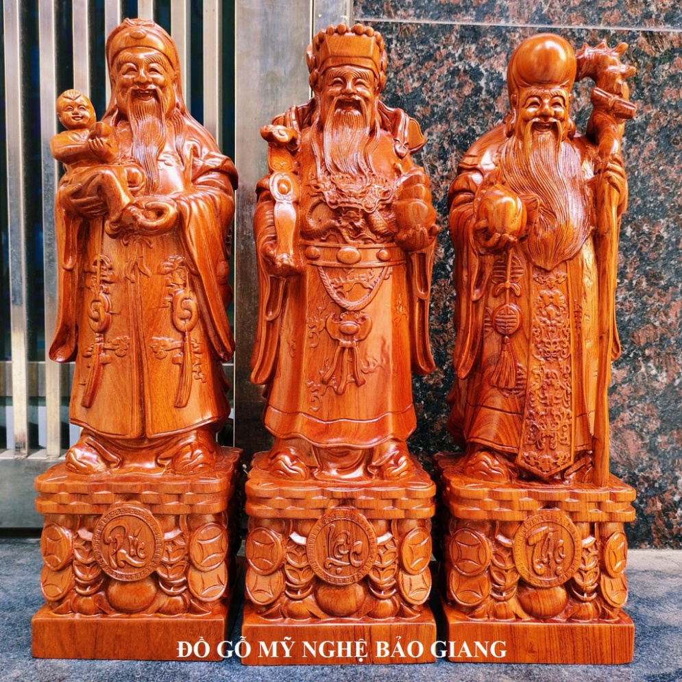 Bộ tượng tam đa phúc lộc thọ gỗ hương cao 40 cm