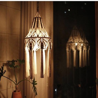 Khung Đèn trần treo Macrame phong cách trang trí Boho - Tặng kèm móc S
