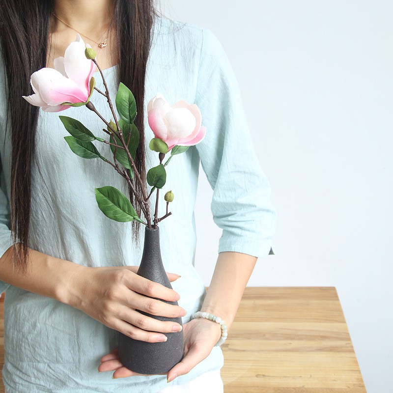 Hoa giả - Hoa mộc lan lụa cao cấp 42cm 2 bông size lớn - Trang trí phòng khách, để bàn