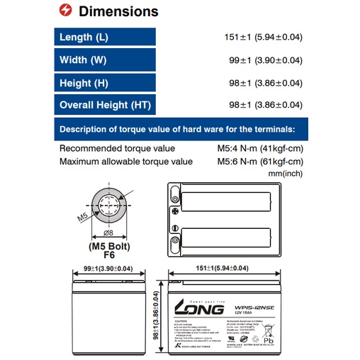 Ắc Quy Khô Globe 12V 15Ah, WP15-12NSE  -