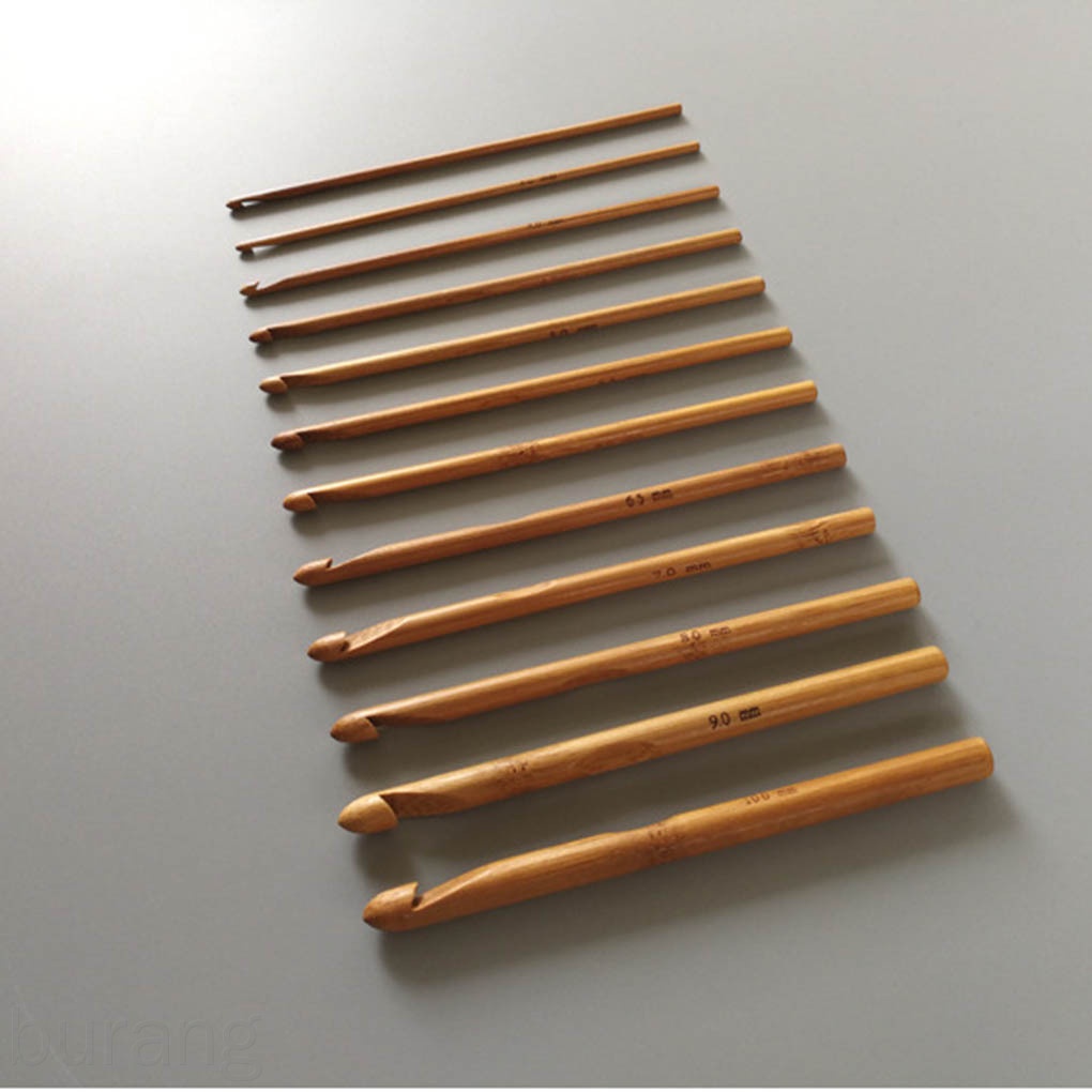 Set 12 kim đan móc len bằng tre