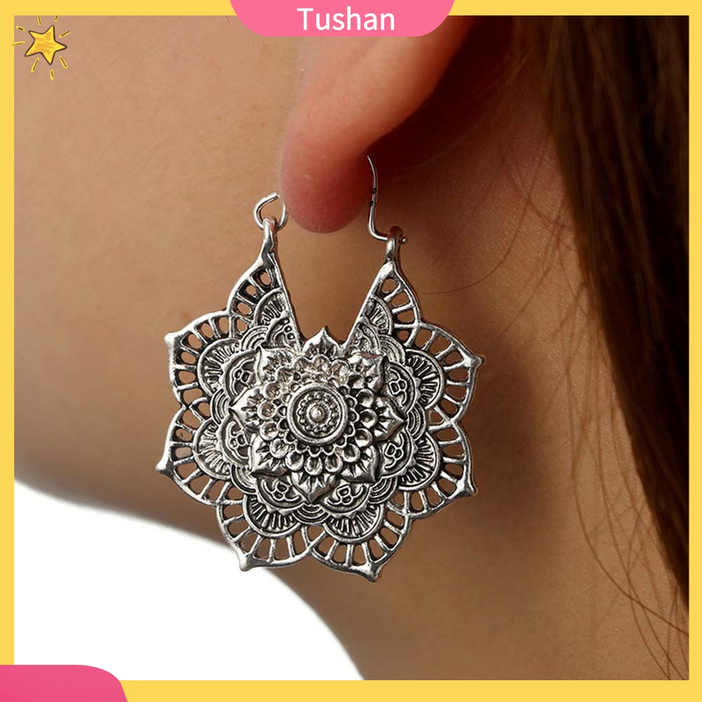 Khuyên tai bạc tròn phong cách Bohemian cổ điển cho nữ