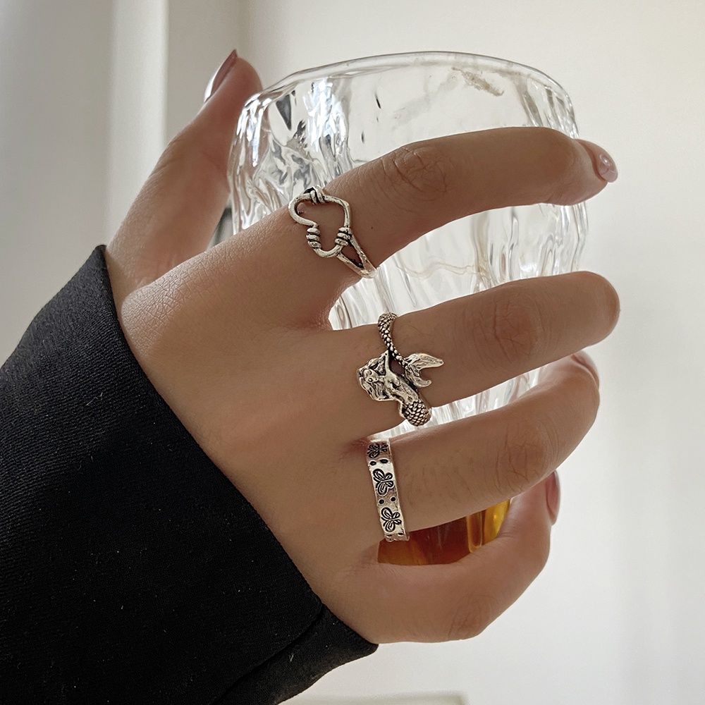 Set 3 nhẫn đeo tay kim loại đính đá thời trang cho nữ