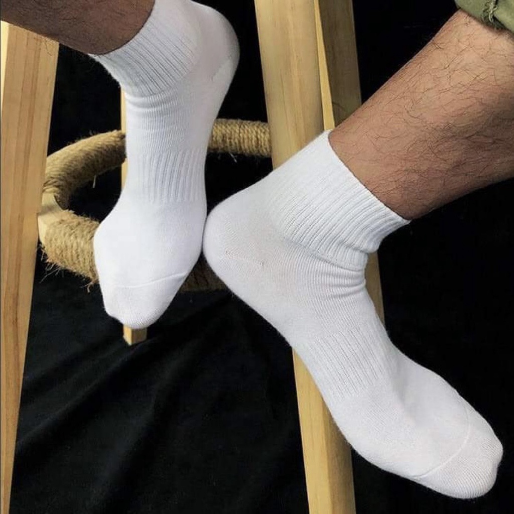 Tất Vớ Trơn Màu Trắng Cổ Trung Nam Nữ Vải Cotton Thời Trang Unisex