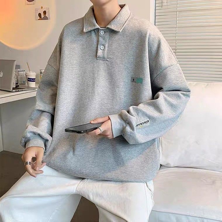 Áo thun polo tay dài dáng rộng thời trang xuân thu hàng mới dành cho nam