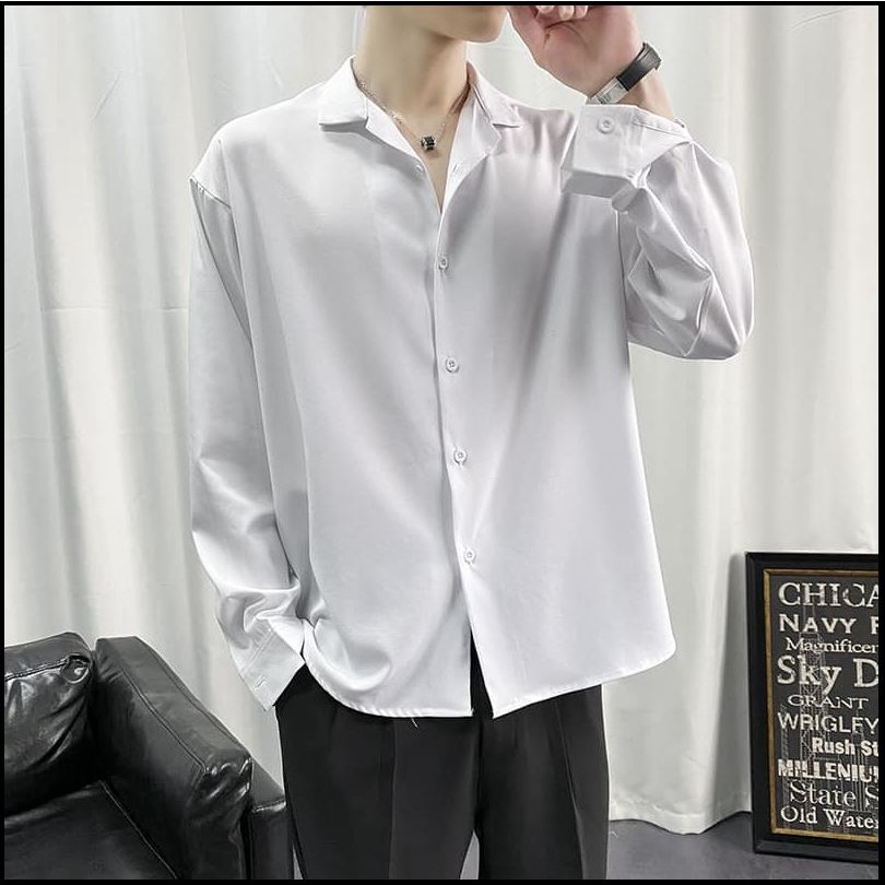 ❧Áo sơ mi nam nữ dài tay Unisex Hàn Quốc Basic TRƠN Form rộng màu trắng và đen Chất kate lụa cao cấp 2022