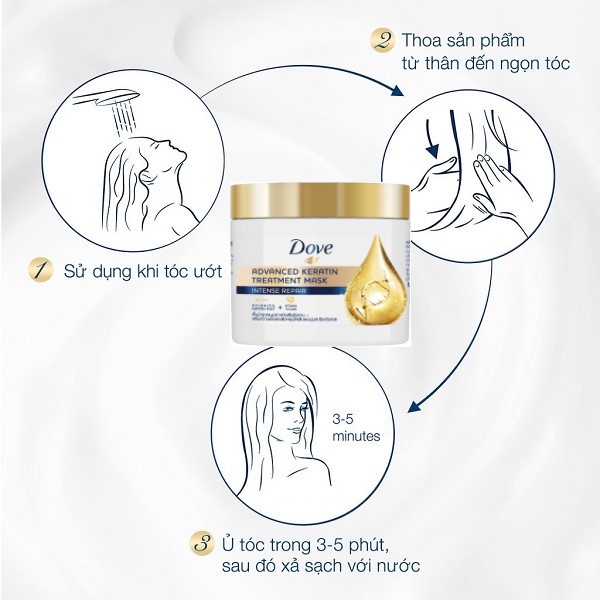 Kem Ủ Dove Keratin Phục Hồi Hư Tổn Cao Cấp Tóc Vào Nếp Mượt Mà  Dove Keratin Deep Smoothing Mask 180ml