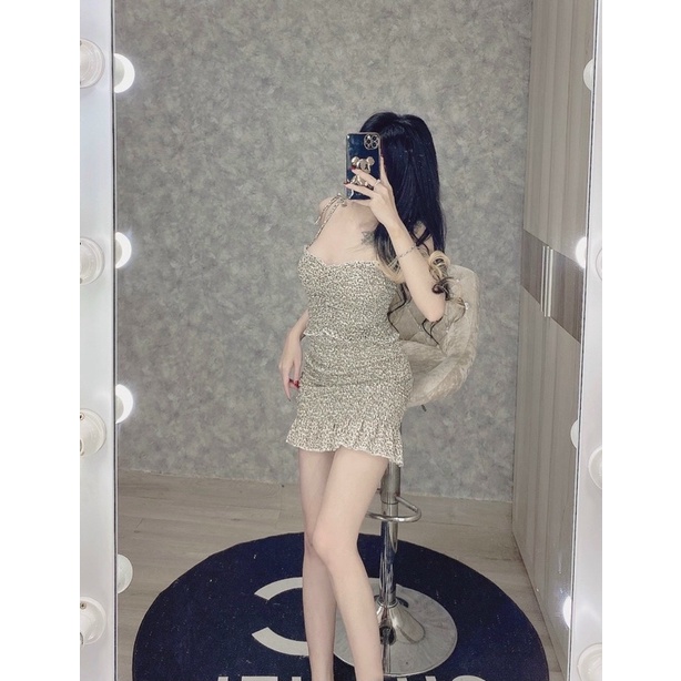 Set chân váy hoa nhí nhúng 2 dây cột vai siêu hót-hình thật.