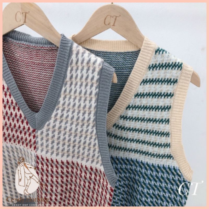 [Hàng Cao Cấp Loại 1 + Ảnh Thật] Áo Gilê Len Kẻ Cendy Clothing - CD023