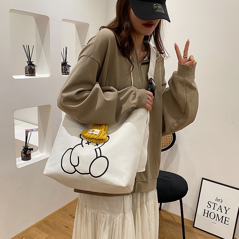 Túi Xách Canvas Sức Chứa Lớn Họa Tiết Hoạt Hình Thời Trang Cho Nữ