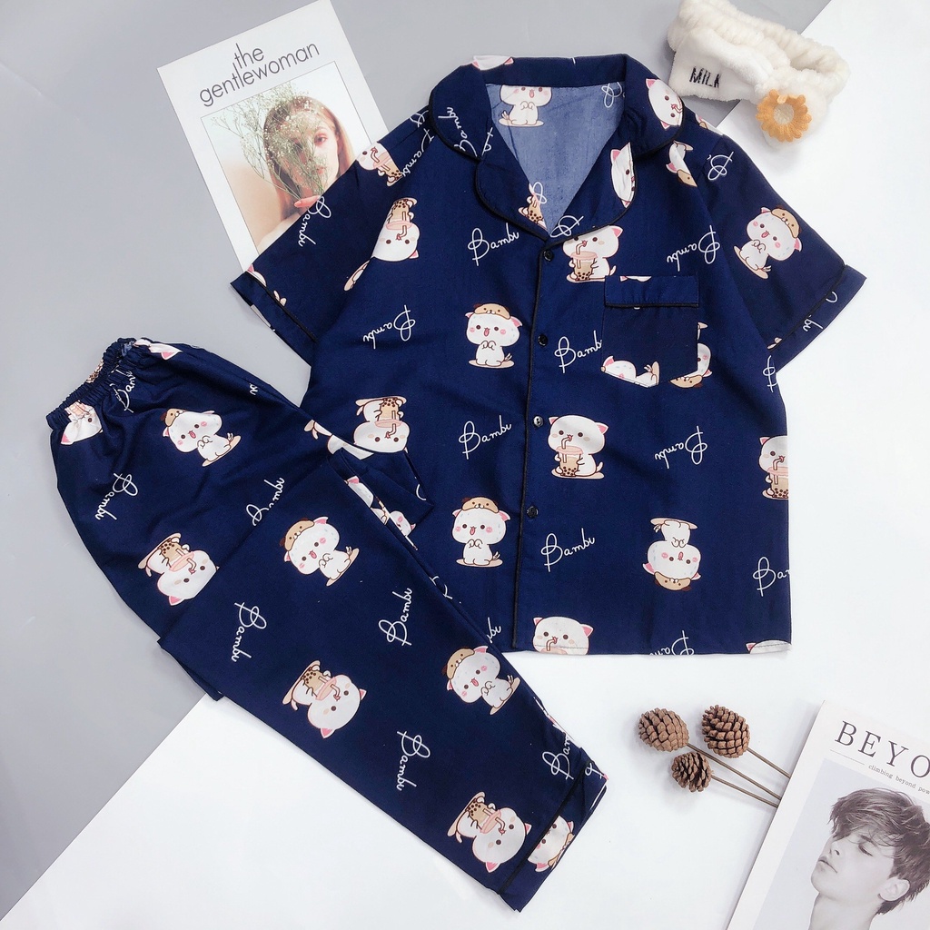 Bộ Ngủ Nữ Pijama Tay Ngắn Quần Dài, Đồ Mặc Nhà Chất Mát Hoạ Tiết mới nhất Meii