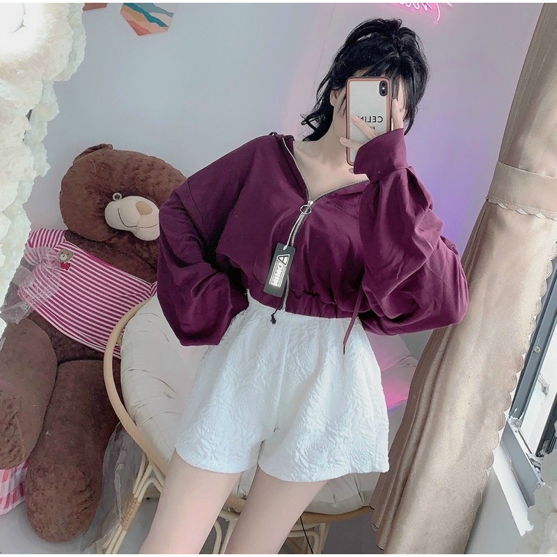 Áo Khoác Nỉ Cánh Dơi, tay phồng Form Croptop - Phong Cách ullzang - Hình Thật | BigBuy360 - bigbuy360.vn