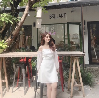Đầm trễ vai hai dây trắng