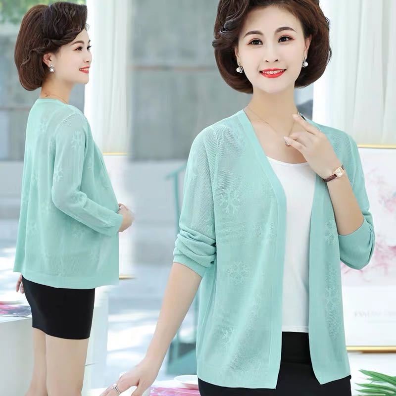 Áo khoác len dệt kim mỏng của mẹ, áo khoác ngắn cho phụ nữ trung niên và cao tuổi