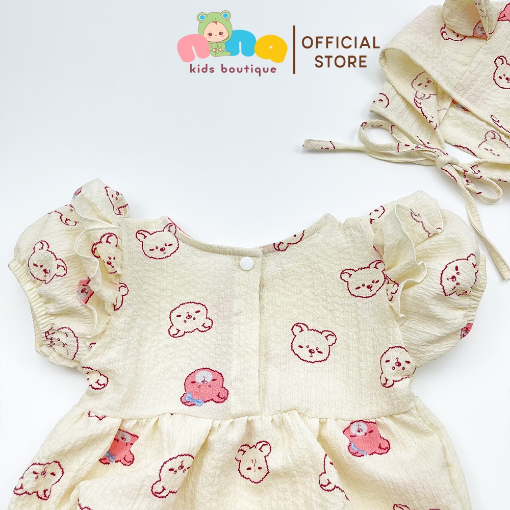 Body cộc tay cho bé gái Nina Kids Boutique Bodysuit sơ sinh họa tiết gấu kèm nón Size 3kg đến 13kg