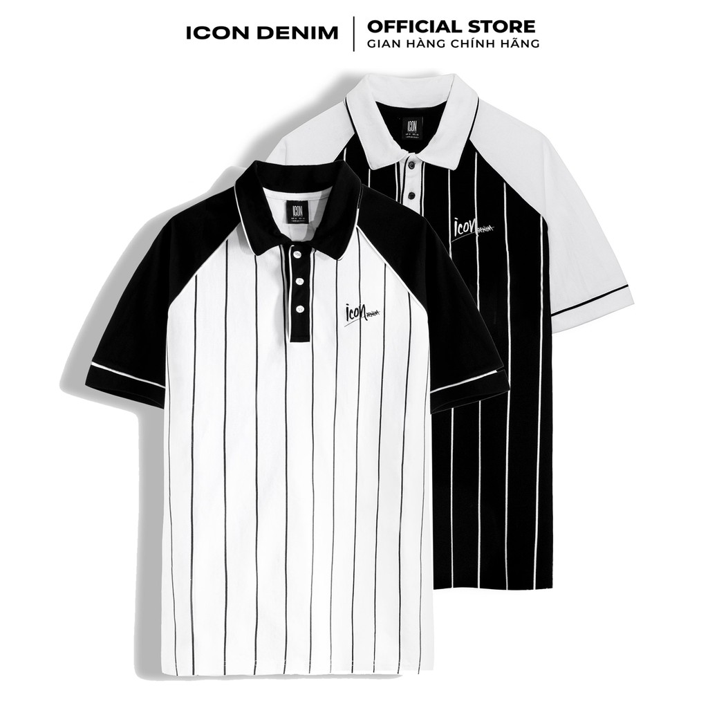[Mã MABRICD99 giảm 10%tối đa 50k đơn 250k]Áo Thun Có Cổ Polo ICON DENIM Unisex Sọc Phong Cách Bóng Chày Phối Chữ Ký Thêu