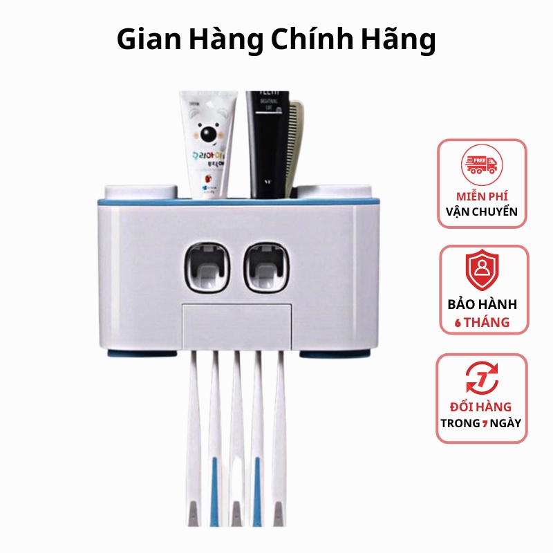 Bộ nhả kem đánh răng 4 cốc tự động thông minh, kệ nặn kem để đồ phòng tắm cao cấp, tiện lợi hiện đại, tặng kèm miếng dán