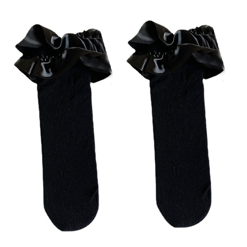 Youyo Vớ Cao Đến Đầu Gối Vải Satin Phối Ren Lưới Mỏng Phối Bèo Ngọt Ngào Phong Cách Lolita Nhật Bản Cho Nữ