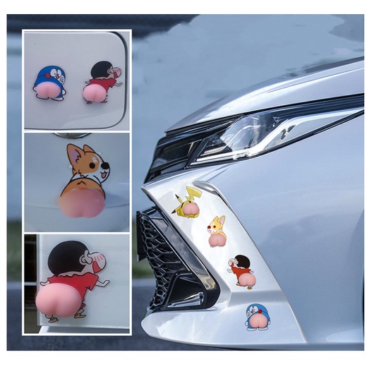 2 Miếng dán Silicon chống trầy xước va chạm cho xe hơi thiết kế hình hoạt hình dễ thương đa năng