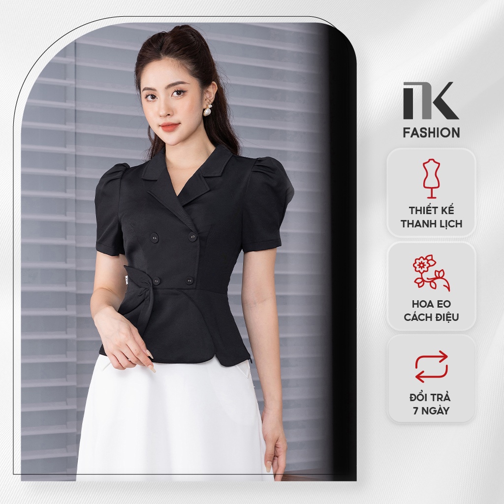Áo Sơ Mi Nữ NK Fashion Thiết Kế Giao Cúc Cổ Vest Kết Hợp Tay Bồng Chiết Eo, Chất Liệu Nhập Hàn Cao Cấp NKSM2205003