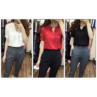 Áo sơ mi nữ cổ chữ V