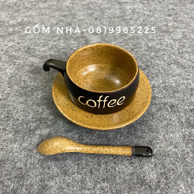 Bộ tách cafe/coffee/ cà phê kèm đia lõm men gốm Bát Tràng