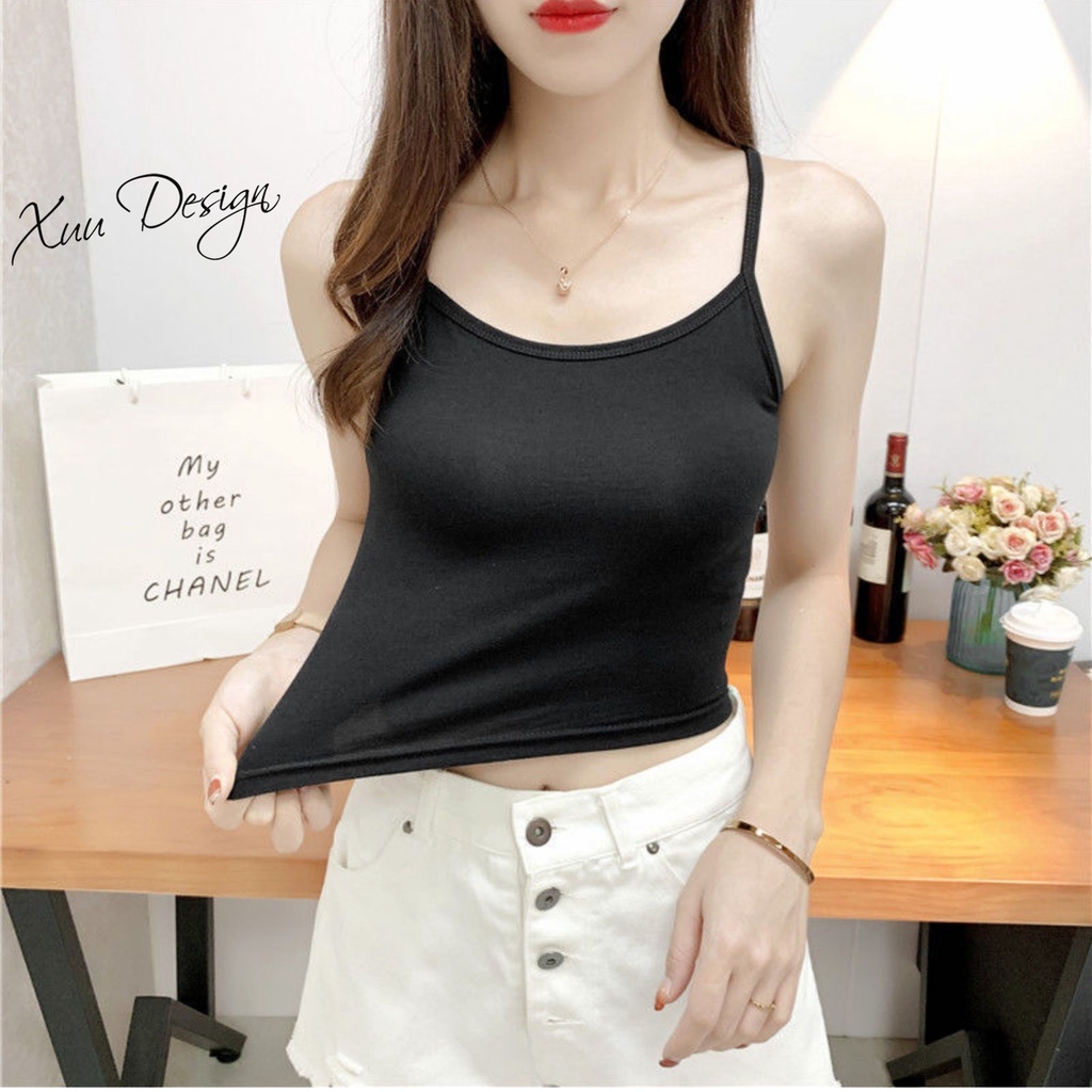 Áo 2 dây trơn basic XUU, chất liệu thun cotton co dãn - AD07