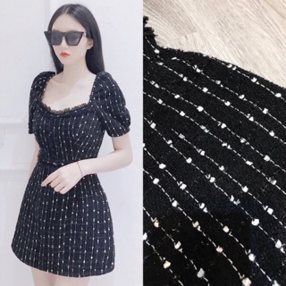 Đầm thiết kế cao cấp cổ vuông chất vải bố dày dặn có lót quần (ảnh thật shop chụp)