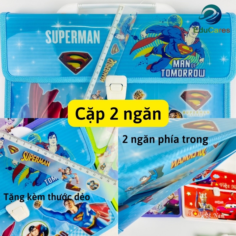 Cặp nhựa học thêm 2 / 7 ngăn chất siêu đẹp in hình Disney