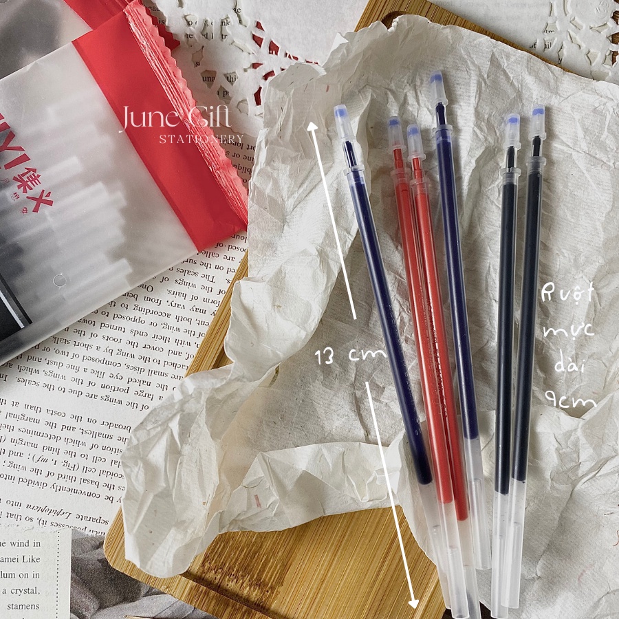 Gói 20 ruột bút nước, bút gel màu xanh, đen, đỏ mực nét đẹp, ghi chép nội dung
