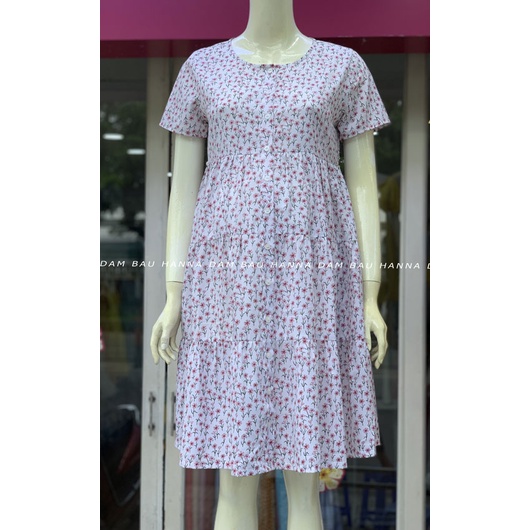 [HANNA] Đầm bầu baby doll cho bé bú mặc bầu và sau sinh cởi nút cho bé bú tiện lợi vải lụa cao cấp thoáng mát mùa hè