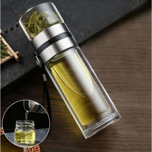 [Freeship] Bình pha trà, bình thủy tinh giữ nhiệt 2 lớp có lõi lọc inox 304 dung tích 500ml