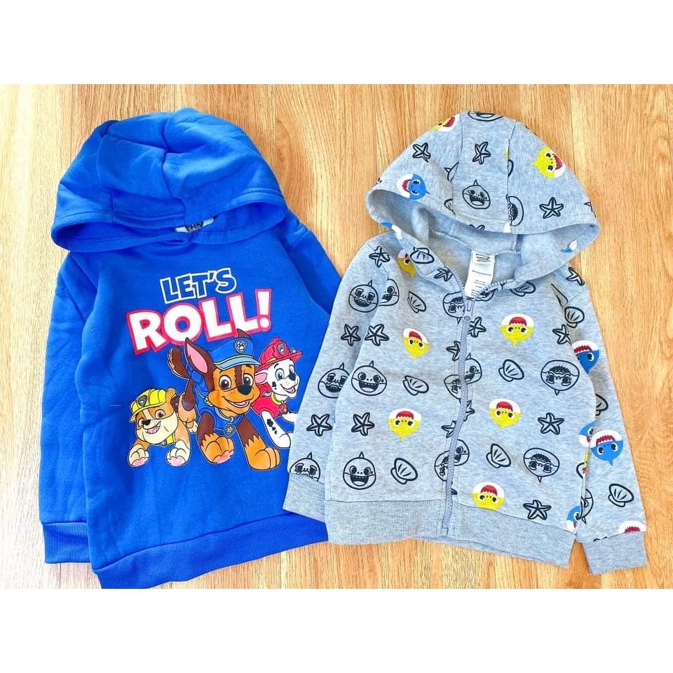 Áo thu đông hoddie, áo khoác có mũ nỉ bông baby shrak, chó cứu hộ cho bé trai