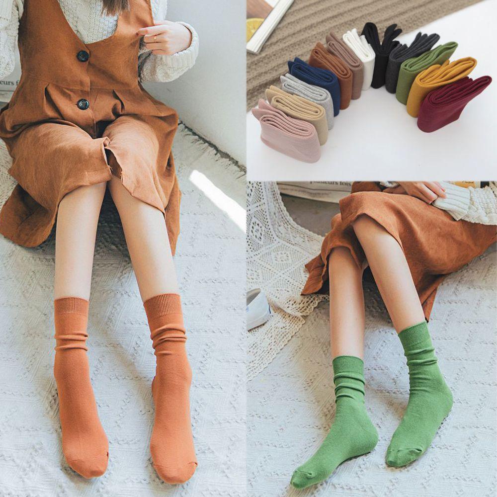 Vớ Cotton Dệt Kim Dày Cao Đến Mắt Cá Thoáng Khí Nhiều Màu Sắc Thời Trang Mùa Đông Cho Nữ