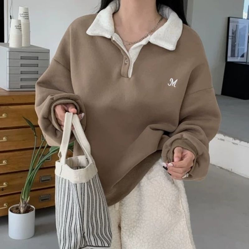 M Bordier Áo Len Cổ Lọ Ngoại Cỡ Cỡ M.L.XL | Áo Len Nữ Oversize Cổ Thuyền | Áo Len Phong Cách Hàn Quốc