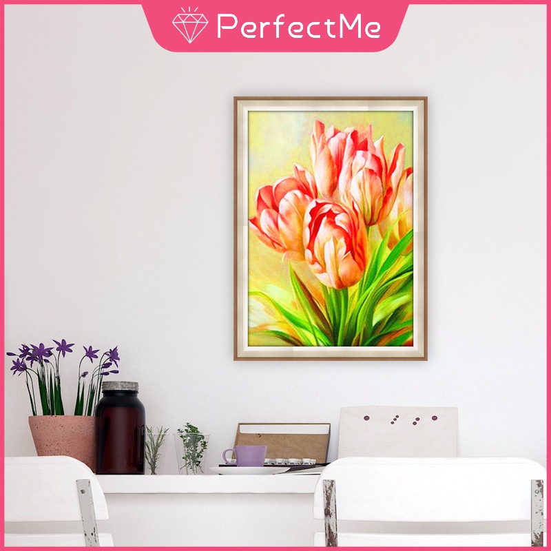 Bộ Tranh Đính Đá 5D Tự Làm Kích Thước 30x40cm Hình Hoa Trang Trí Nhà Cửa