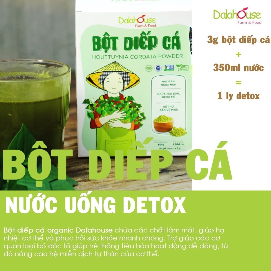 Bột Rau Diếp Cá Hữu Cơ Nguyên Chất Dalahouse Hộp 60gr Giúp Giải Nhiệt, Mát Gan