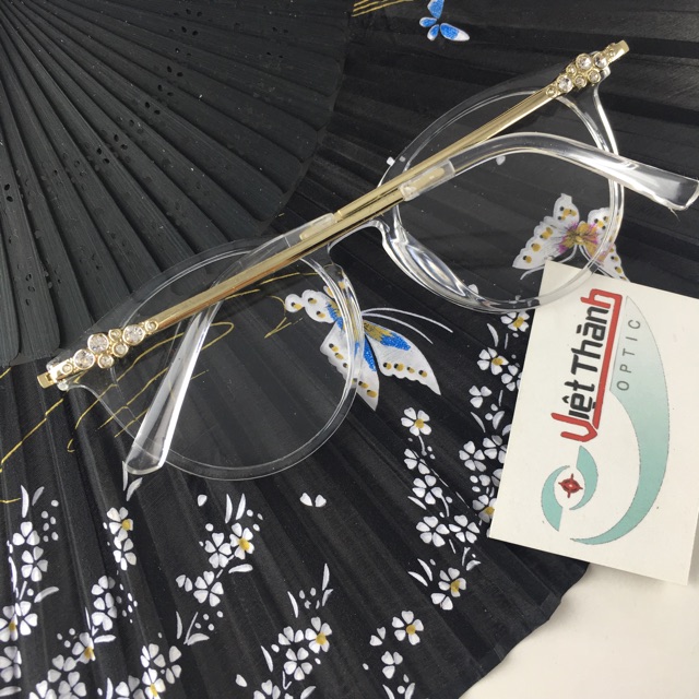 Gọng kính cận tròn trong suốt kính mắt mèo đính đá form vừa