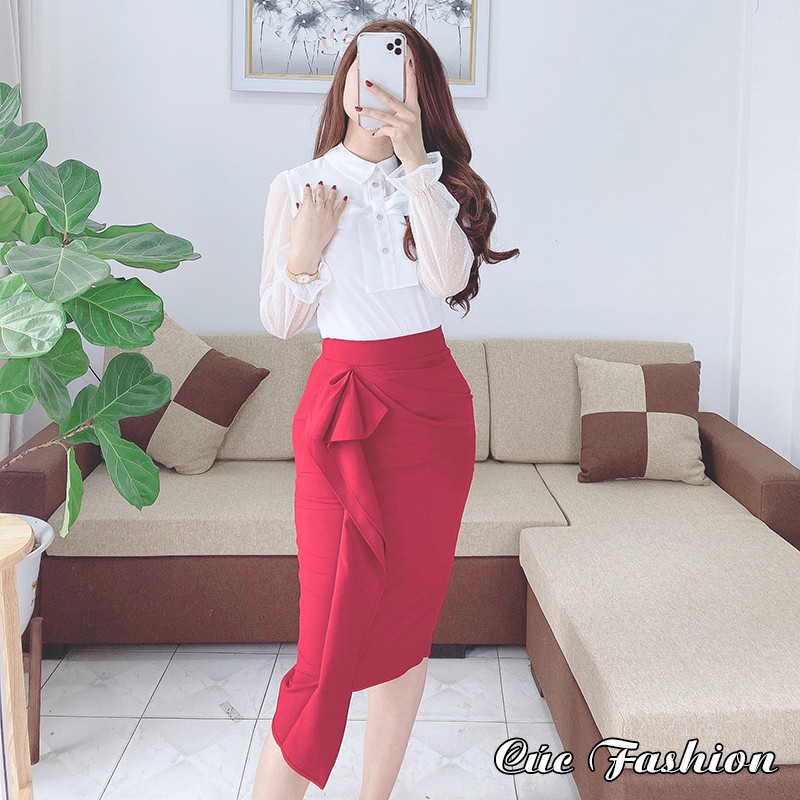 Chân váy đầm cao cấp công sở Cúc Fashion CV94 đầm váy bèo dài