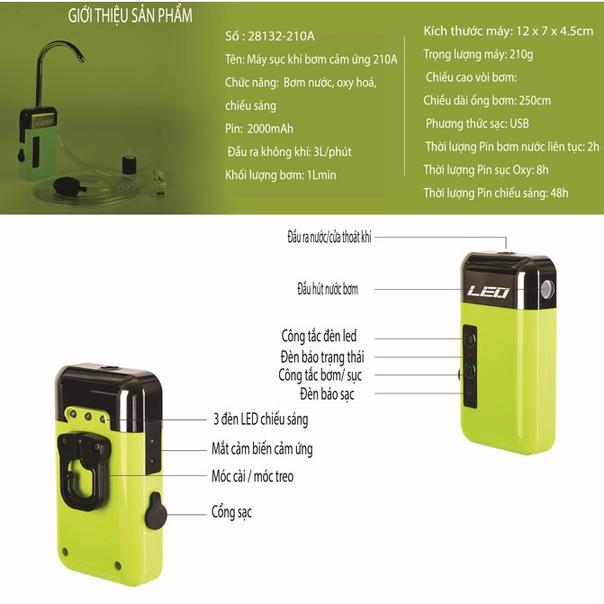 Máy bơm đa năng câu cá 3 in 1 bơm nước tạo oxi