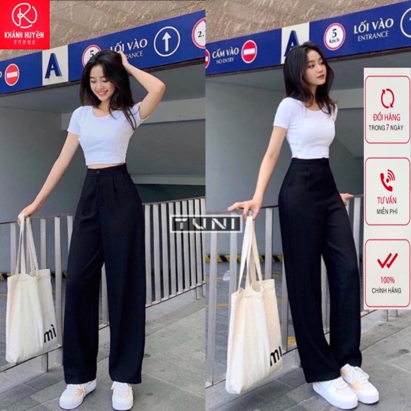 Quần Ống Rộng Lưng Cao Mặc Tôn Dáng Siêu Xinh KH77, Quần suông culottes khoá hông