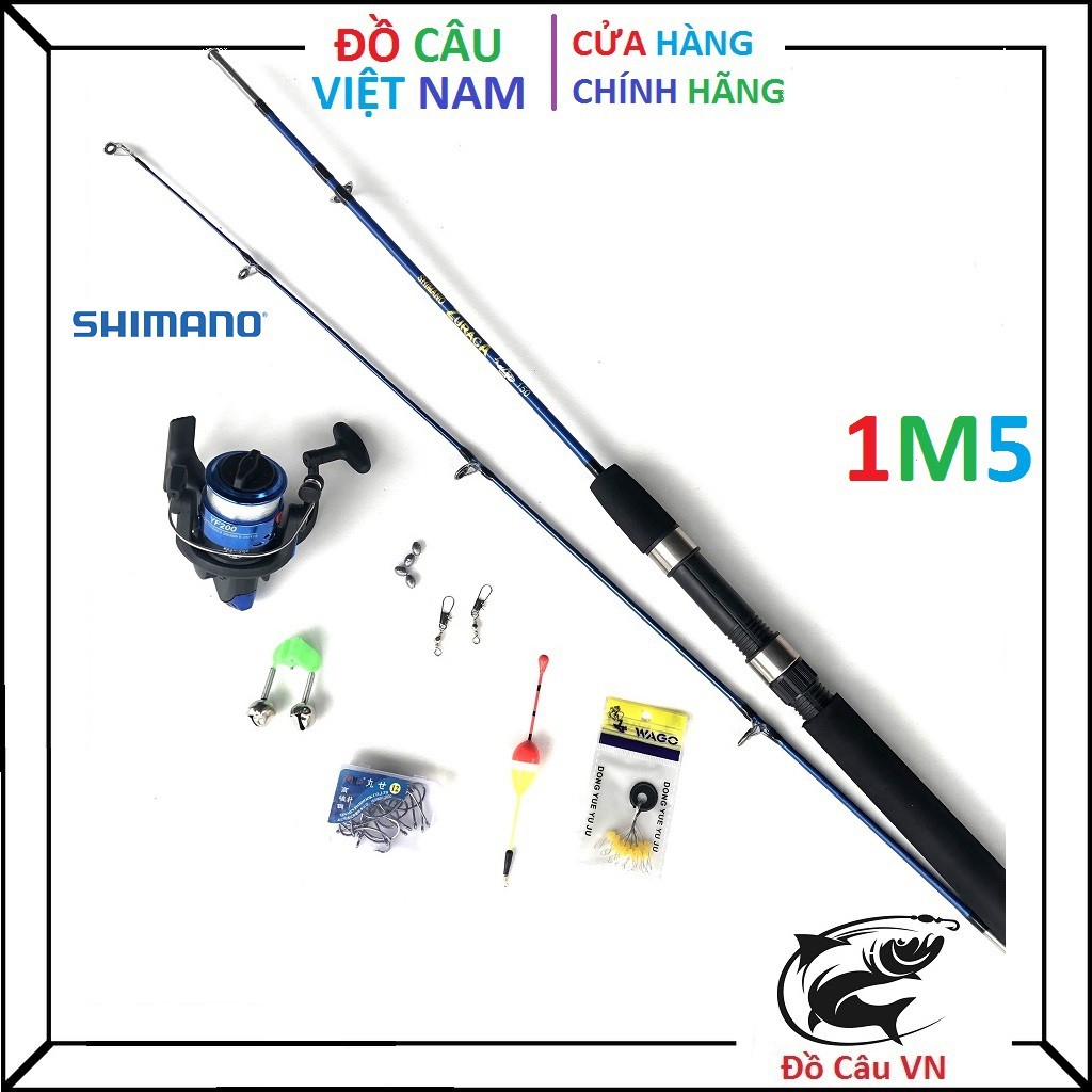 Bộ cần câu 2 khúc đặc Shimano RUZACA xanh 1m5 , Tặng kèm phụ kiện