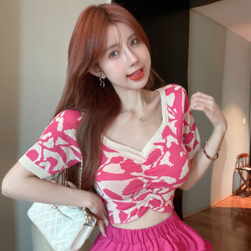 Porozi Áo croptop tay ngắn trễ vai cổ chữ v phong cách Hàn Quốc cho nữ áo croptop