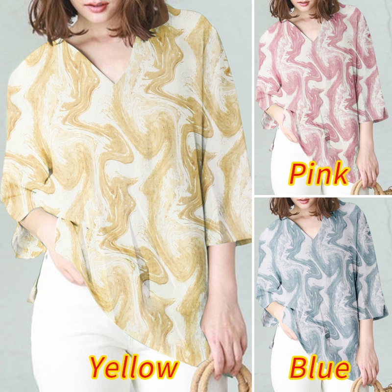 ZANZEA Áo Cổ Chữ V Tay 3 / 4 Nhuộm Màu Thời Trang Cho Nữ