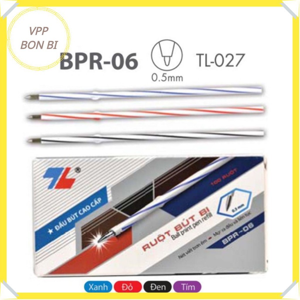 10 cái Ruột bút Bi 0.5mm Thiên Long BPR-06, ruột bút bi 027, ngòi bút bi nét nhỏ